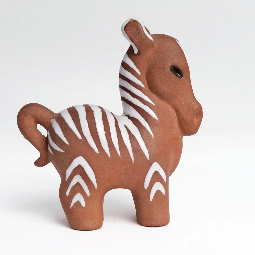 Vintage 1960s Czech Terracotta Zebra Figurine Mid-Century Folk Art Animal
